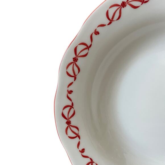 Red Bow Border Ceramic 9in Dinner Bowls Set of 4 Eaton Fine Dining Holiday New - Picture 10 of 16